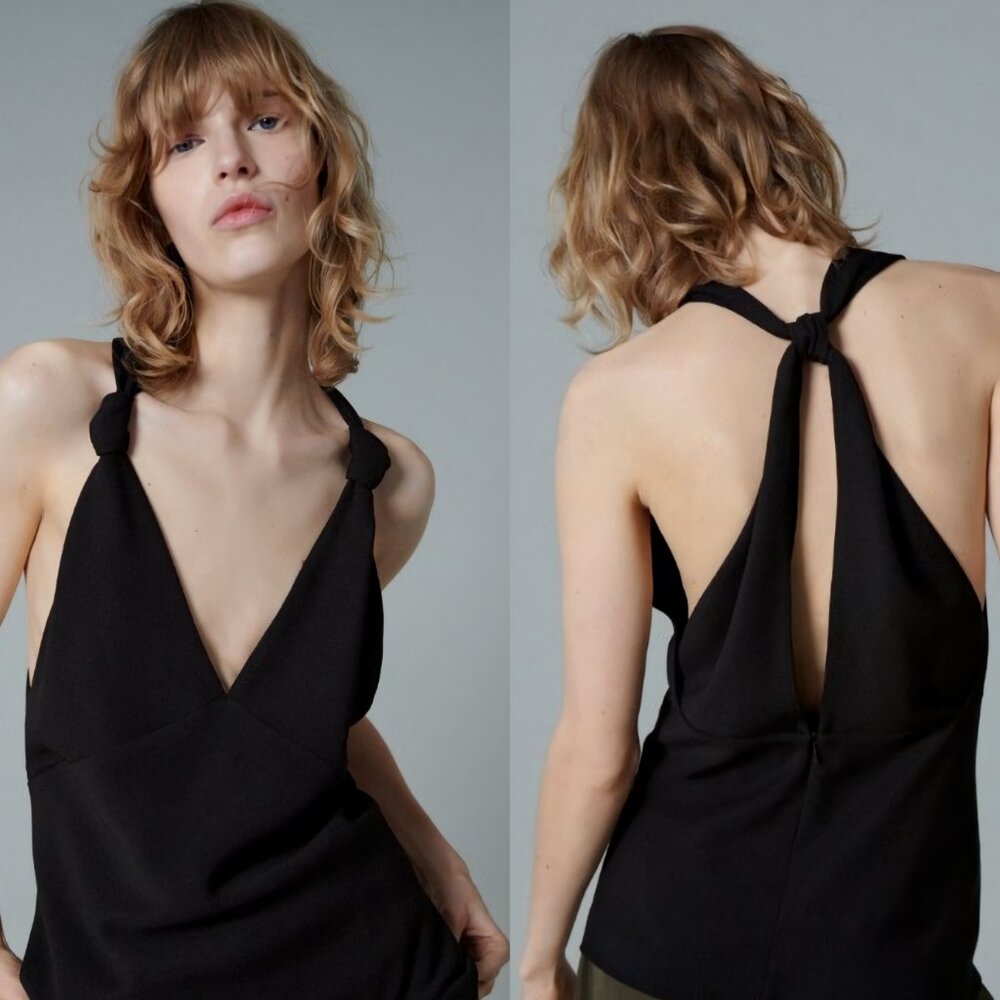 NEW Zara Knotted Strap Top in Black, Size S